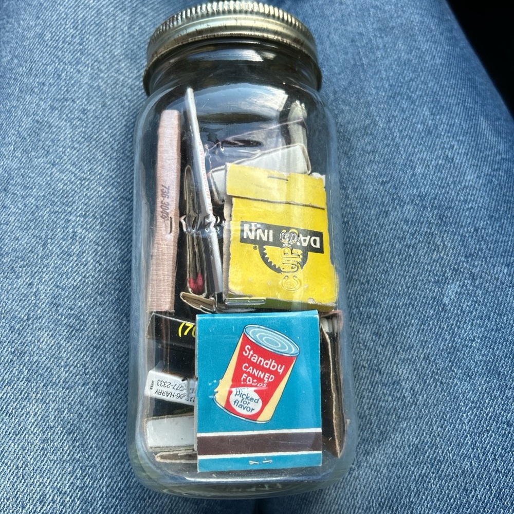 Vintage Matchbook Collection in Glass Jar
